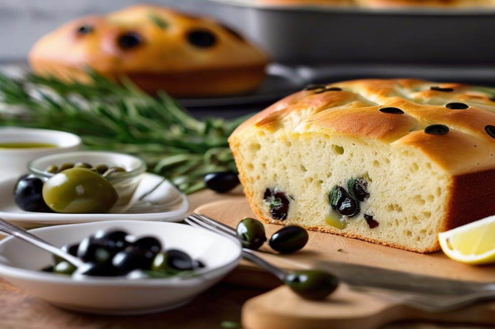 Baking Focaccia Bread With Olives And Rosemary
