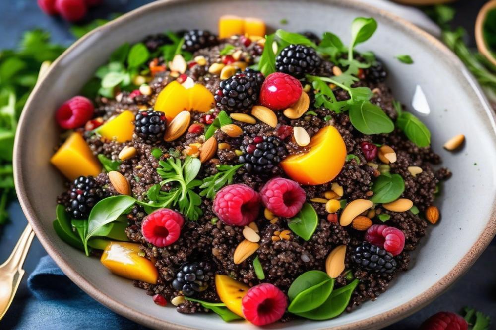 Delicious Black Quinoa And Rice Salad With Fruits And Nuts