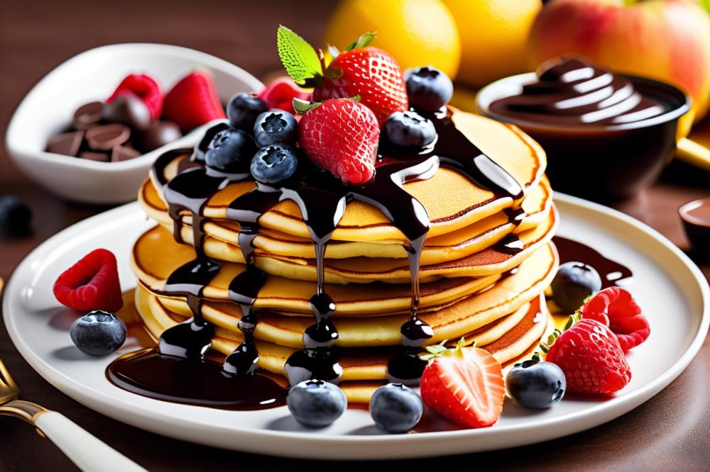 Delicious Chocolate Sauce Pancakes With Fruits And Jaggery