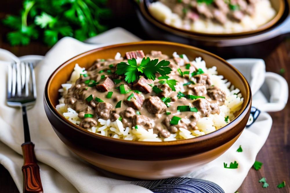 Delicious Ground Beef Stroganoff With Rice Recipe For Dinner