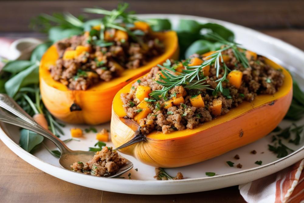 Delicious Ground Pork Stuffed Butternut Squash: Easy Recipe