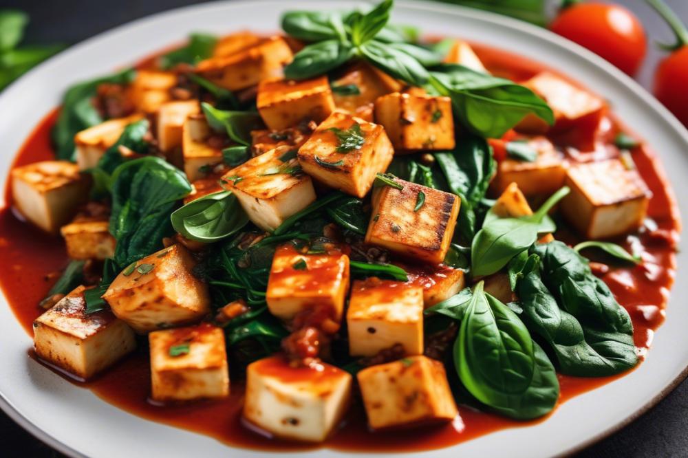 Delicious Herbed Tofu And Spinach In Tomato Basil Sauce
