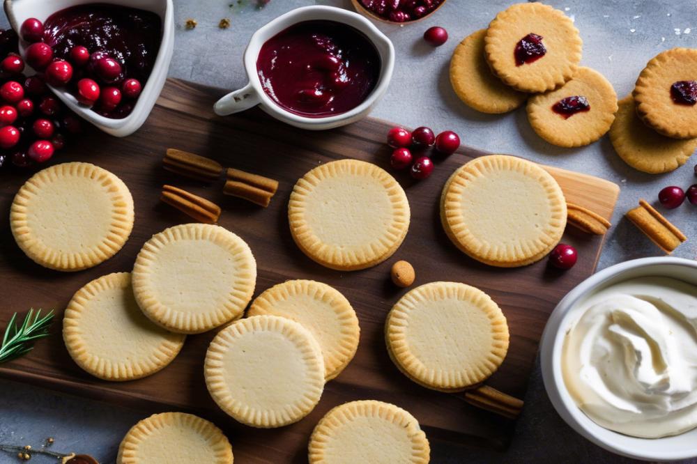 Delicious Parmesan Thyme Shortbread With Feta Dip & Cranberry Sauce