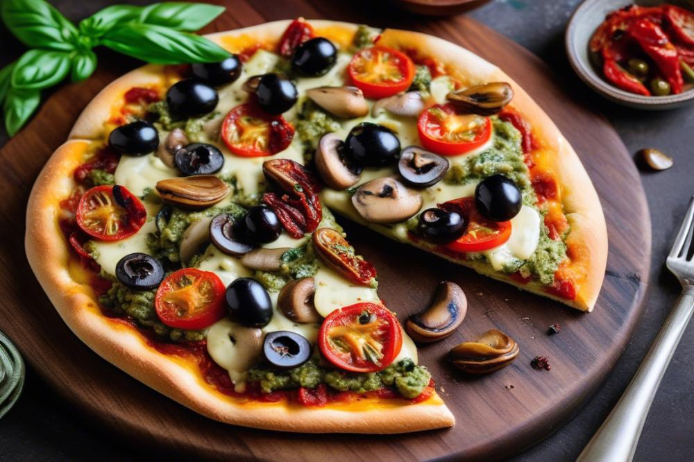 Delicious Pesto Pizza Recipe With Sun-Dried Tomatoes & Olives