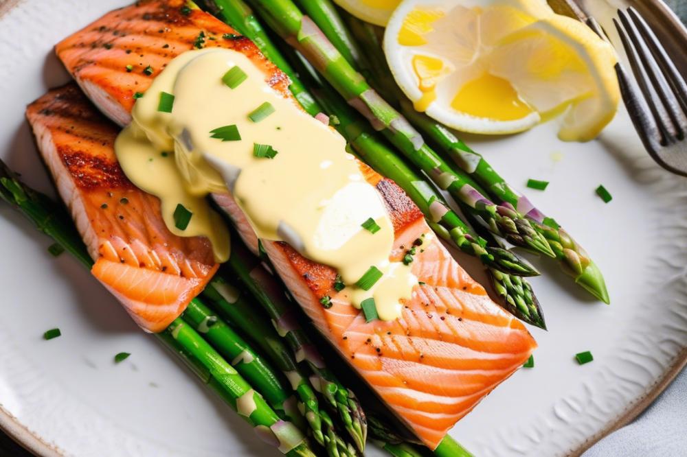 Delicious Roast Salmon With Asparagus And Creamy Hollandaise Sauce