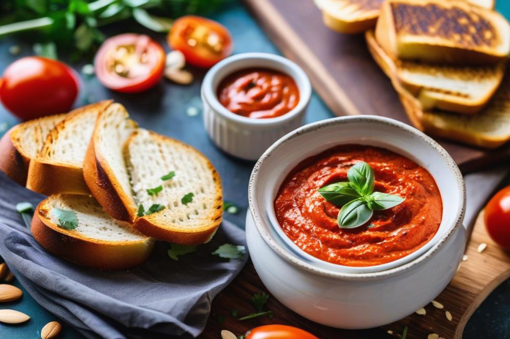 Delicious Roasted Tomato Almond Dip Recipe With Grilled Bread