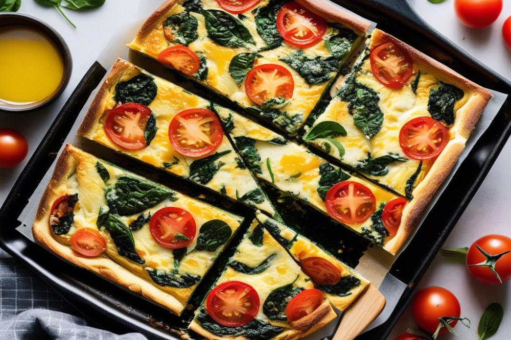 Delicious Sheet Pan Spinach Tomato Ricotta Pasta Frittata Recipe