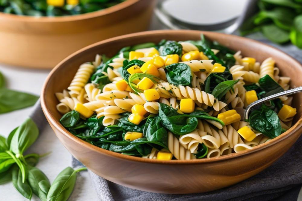 Delicious Spinach And Corn Pasta With Whole Wheat White Sauce