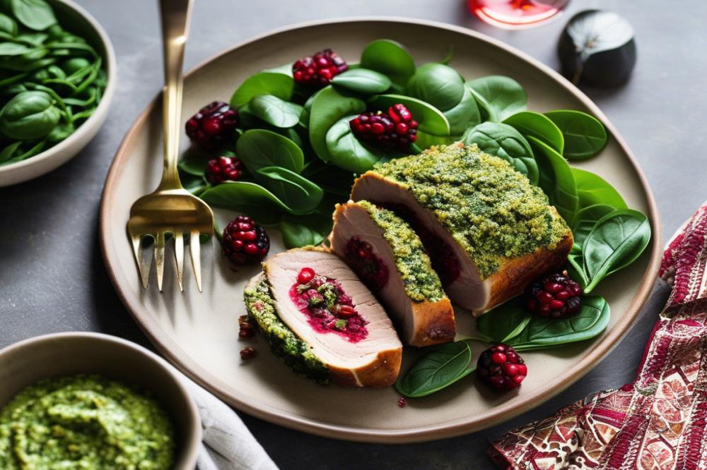 Delicious Stuffed Pork Loin With Spinach Pesto & Cranberries