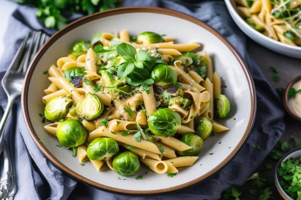 Delicious Tahini Pasta With Brussels Sprouts Recipe To Try Today