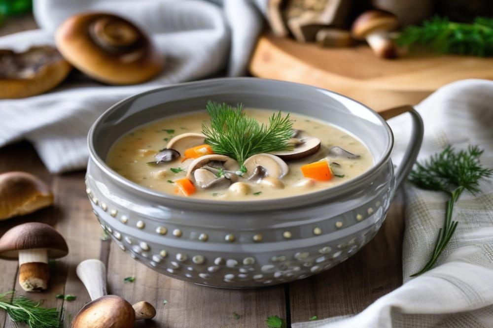 Delicious Vegan Creamy Mushroom Barley Soup With Lentils & Dill