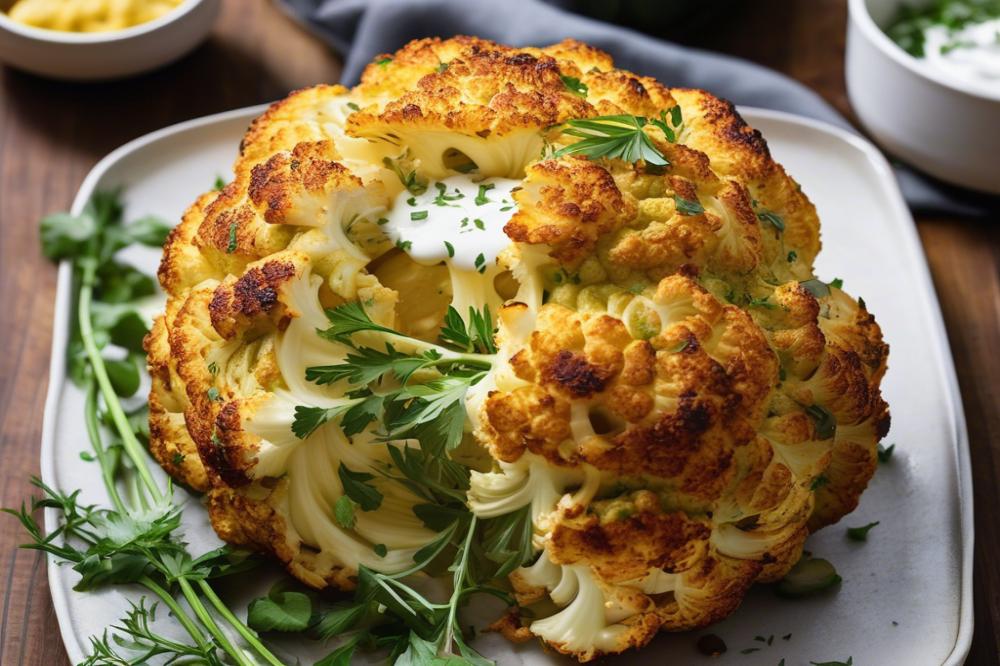 Delicious Whole Roast Cauliflower With Spiced Yogurt Recipe