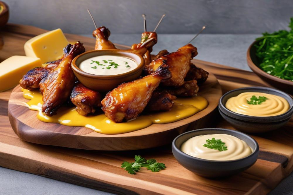 Honey-Mustard Chicken Wings With A Cheese Dip
