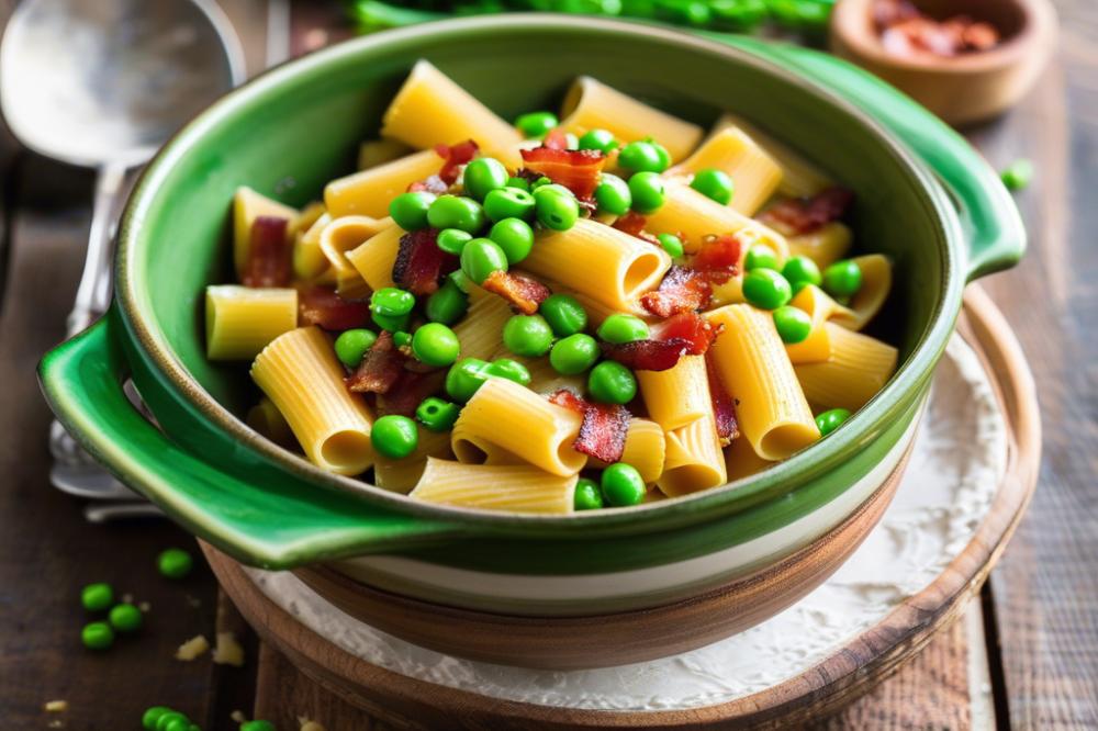 One-Pot Creamy Alfredo Rigatoni With Bacon And Peas Recipe